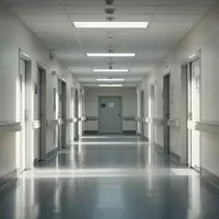 Ein steriler, menschenleerer Krankenhausflur mit glänzendem Boden und geschlossenen Türen bei natürlichem Lichteinfall. - Foto: über boerse-global.de