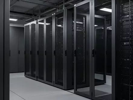 Moderne, minimalistische Server-Racks in einem professionell beleuchteten Rechenzentrum zur Veranschaulichung der IT-Infrastruktur. - Foto: über boerse-global.de