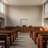 Ein minimalistischer, heller Gerichtssaal mit modernen Holzmöbeln und klaren architektonischen Linien ohne Personen. - Foto: über boerse-global.de