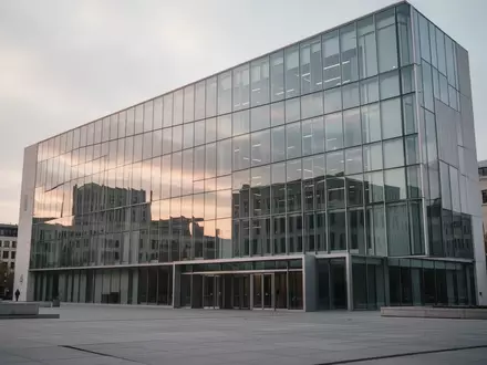 Moderne Glasfassade eines Regierungsgebäudes bei bewölktem Himmel in einer ruhigen städtischen Umgebung. - Foto: über boerse-global.de