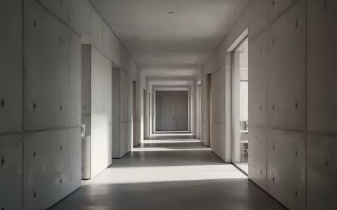 Ein minimalistischer, moderner Flur in einem Behördengebäude mit Betonwänden und klaren architektonischen Linien. - Foto: über boerse-global.de