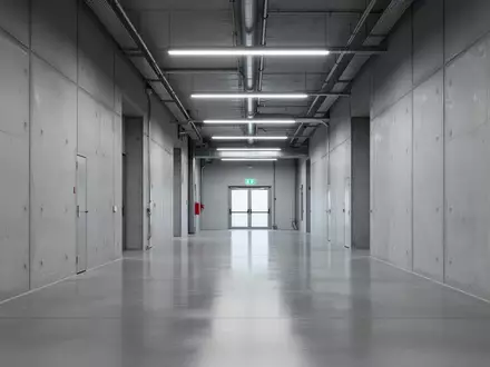 Ein heller, minimalistischer Flur in einem modernen Bürogebäude mit einem klaren Fluchtweg und neutraler Beleuchtung. - Foto: über boerse-global.de