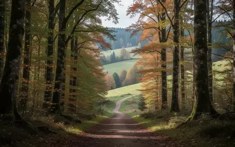 Ein gewundener Waldweg in den herbstlich gefärbten Hügeln des nördlichen Harzvorlandes bei natürlichem Tageslicht. - Foto: über boerse-global.de