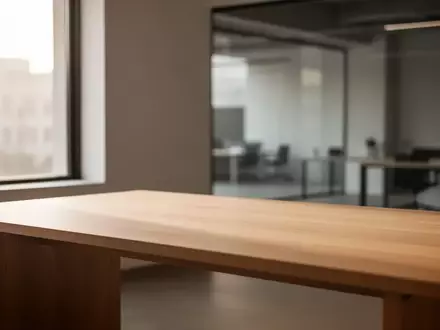 Ein minimalistischer, leerer Schreibtisch in einem modernen, lichtdurchfluteten Studio mit neutraler Farbgebung. - Foto: über boerse-global.de