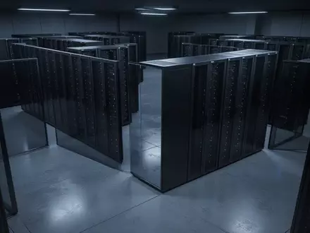 Ein minimalistischer, modern gestalteter Serverraum mit dunklen Metallschränken in einer ruhigen, gedimmten Umgebung. - Foto: über boerse-global.de