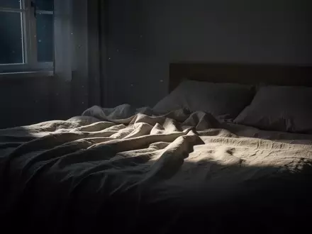 Ein ungemachtes Bett in einem ruhig beleuchteten Schlafzimmer bei Nacht, das eine Atmosphäre der Stille vermittelt. - Foto: über boerse-global.de