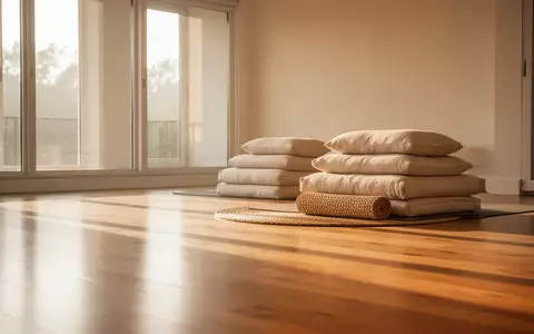 Ein heller, minimalistischer Yogaraum mit Holzboden und weichem Tageslicht, der eine ruhige Atmosphäre ausstrahlt. - Foto: über boerse-global.de