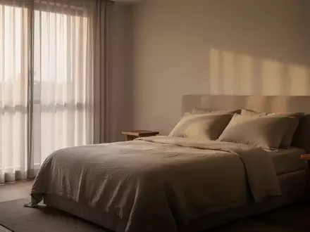 Ein minimalistisch eingerichtetes Schlafzimmer mit weichem Tageslicht, das eine ruhige und entspannte Atmosphäre vermittelt. - Foto: über boerse-global.de