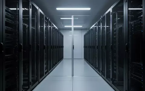 Ein moderner, minimalistischer Serverraum mit leeren Serverschränken in kühler, atmosphärischer Beleuchtung. - Foto: über boerse-global.de