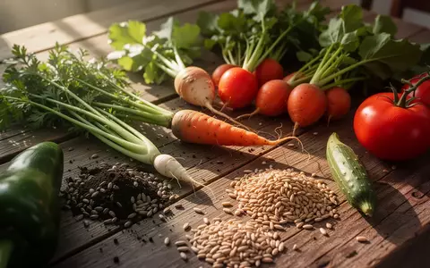 Frisches, biologisch angebautes Gemüse und Getreide auf einem rustikalen Holztisch bei natürlichem Tageslicht. - Foto: über boerse-global.de