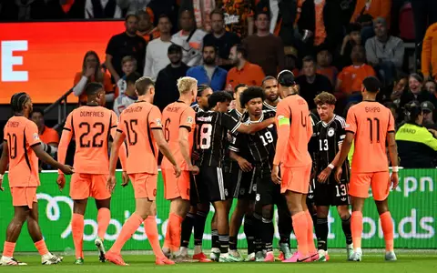 Die deutschen Spieler bejubelten ihr Führungstor, die Holländer beschwerten sich. - Foto: Federico Gambarini/dpa