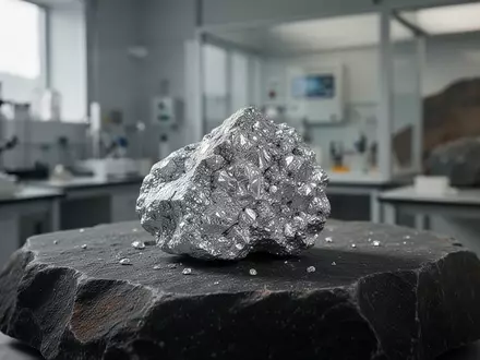 Ein rohes Lithium-Mineral auf einer dunklen Oberfläche in einem modernen Labor. - Foto: über boerse-global.de