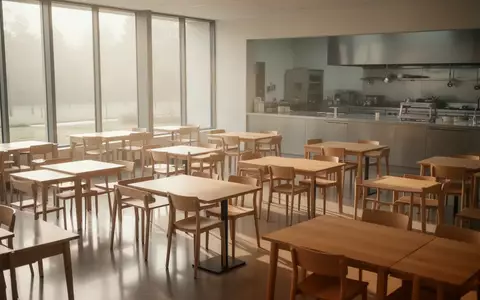 Ein minimalistisch gestalteter Speisesaal in einer Kantine mit leeren Tischen und Stühlen bei natürlichem Lichteinfall. - Foto: über boerse-global.de