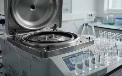 Laborausstattung mit Zentrifuge und Glasgefäßen für biochemische Analysen in einer sterilen Forschungsumgebung. - Foto: über boerse-global.de