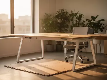 Ein heller, minimalistischer Büroarbeitsplatz mit einer Yogamatte auf dem Boden bei natürlichem Tageslicht. - Foto: über boerse-global.de