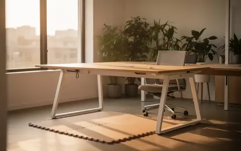 Ein heller, minimalistischer Büroarbeitsplatz mit einer Yogamatte auf dem Boden bei natürlichem Tageslicht. - Foto: über boerse-global.de