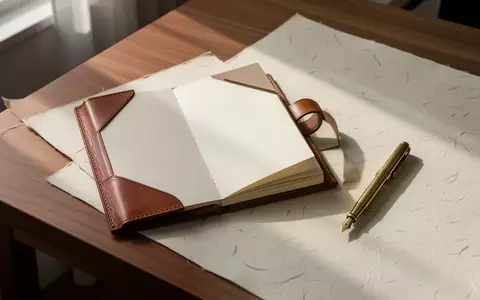 Ein minimalistischer Holzschreibtisch mit einem leeren, aufgeschlagenen Geschäftsbuch und einem Füllfederhalter bei natürlichem Licht. - Foto: über boerse-global.de