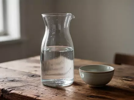 Eine gläserne Wasserkaraffe auf einem Holztisch bei natürlichem Tageslicht. - Foto: über boerse-global.de