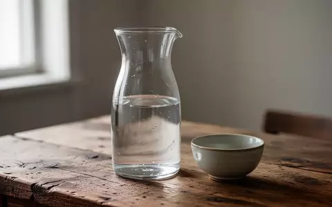 Eine gläserne Wasserkaraffe auf einem Holztisch bei natürlichem Tageslicht. - Foto: über boerse-global.de