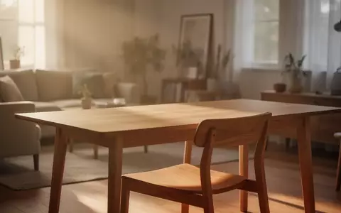 Ein helles, minimalistisches Wohnzimmer mit einem Holztisch in einer ruhigen, häuslichen Umgebung. - Foto: über boerse-global.de