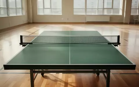 Ein professioneller Tischtennistisch in einer hellen, leeren Sporthalle mit Parkettboden und einfallendem Tageslicht. - Foto: über boerse-global.de