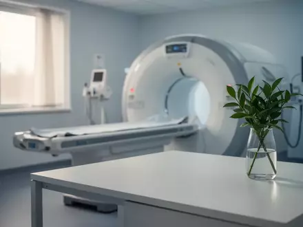 Ein heller, steriler Behandlungsraum in einer medizinischen Einrichtung mit einem unscharfen bildgebenden Gerät im Hintergrund. - Foto: über boerse-global.de