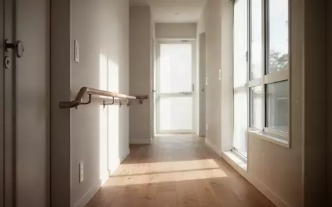 Ein heller, minimalistischer Flur mit einem stabilen Handlauf an der Wand und natürlichem Tageslicht. - Foto: über boerse-global.de