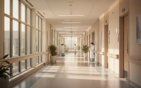 Ein heller, moderner Krankenhausflur mit warmem Tageslicht und minimalistischer Architektur. - Foto: über boerse-global.de