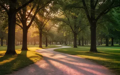 Ein gewundener Kiesweg in einem grĂĽnen Park im goldenen Licht der Nachmittagssonne. - Foto: ĂĽber boerse-global.de