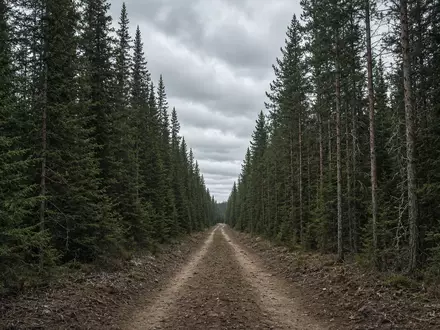 Eine weitläufige Waldlandschaft in Kanada mit einer unbefestigten Straße, die durch die Bäume führt. - Foto: über boerse-global.de