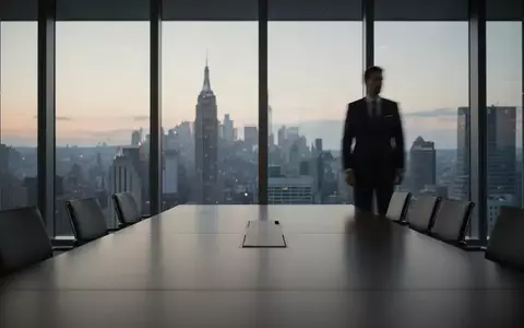Ein moderner Konferenzraum in einem Bürogebäude mit Blick auf eine Skyline bei Dämmerung. - Foto: über boerse-global.de