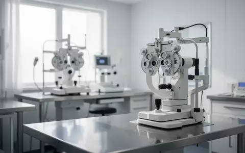Ein heller, steriler Behandlungsraum in einer modernen Augenklinik mit medizinischen Geräten im unscharfen Hintergrund. - Foto: über boerse-global.de