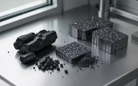 Hochauflösende Nahaufnahme von industriellen Silizium-Kohlenstoff-Materialien auf einer metallischen Laboroberfläche. - Foto: über boerse-global.de