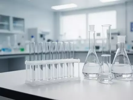 Laborumgebung mit Glasgefäßen und wissenschaftlichen Geräten auf einem sauberen Labortisch. - Foto: über boerse-global.de