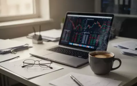 Ein moderner Schreibtisch mit einem Laptop und Börsencharts, der eine angespannte finanzielle Situation symbolisiert. - Foto: über boerse-global.de