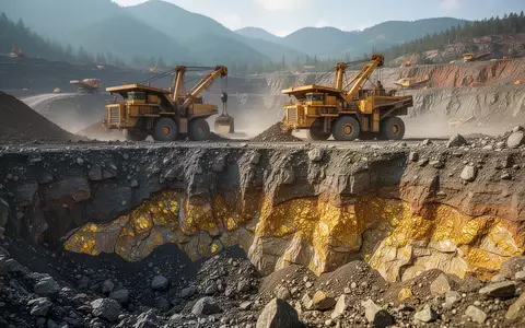 Ein offener Goldtagebau in einer Berglandschaft mit schwerem Gerät und goldhaltigem Gestein im Vordergrund. - Foto: über boerse-global.de