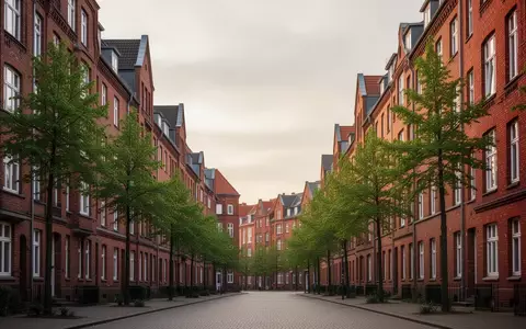 Ruhige Wohnstraße mit Hamburger Rotklinker-Gebäuden und Bäumen an einem bewölkten Tag. - Foto: über boerse-global.de