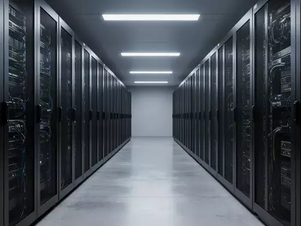 Ein moderner, minimalistischer Serverraum mit dunklen Hardware-Racks in einer sauberen, professionellen Umgebung. - Foto: über boerse-global.de