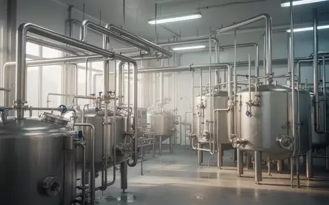 Moderne, sterile Industrieanlage zur Milchverarbeitung mit glänzenden Edelstahltanks und Rohrleitungen. - Foto: über boerse-global.de