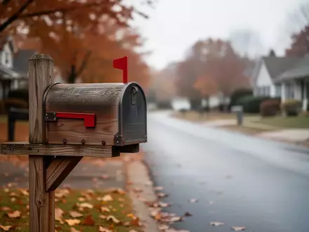 Ein einsamer, leerer Briefkasten an einer ruhigen Straße im Herbstlicht. - Foto: über boerse-global.de