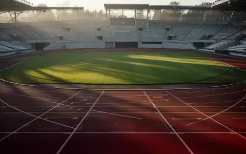 Leere, moderne Leichtathletikbahn in einem Stadion bei Sonnenaufgang. - Foto: über boerse-global.de