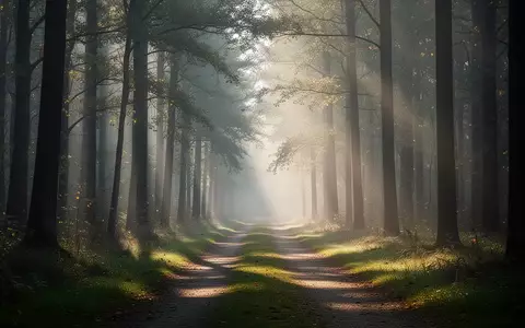 Ein ruhiger Waldweg bei Sonnenaufgang, der Ruhe und mentale Erholung symbolisiert. - Foto: über boerse-global.de