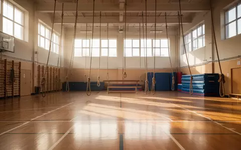 Eine leere, helle Schulturnhalle mit poliertem Holzboden und Turngeräten im Hintergrund. - Foto: über boerse-global.de