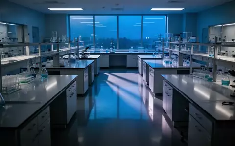 Ein steriles, menschenleeres medizinisches Forschungslabor mit glänzenden Oberflächen bei Dämmerlicht. - Foto: über boerse-global.de