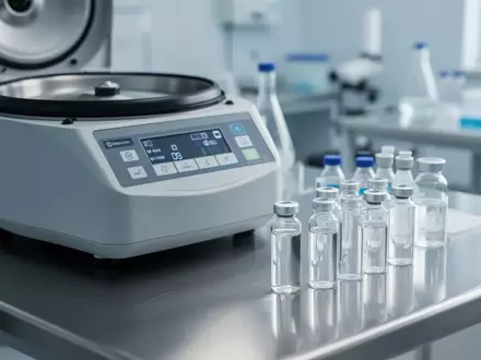 Medizinische Laborausstattung mit Glasampullen auf einer sterilen Edelstahloberfläche in einem Forschungslabor. - Foto: über boerse-global.de
