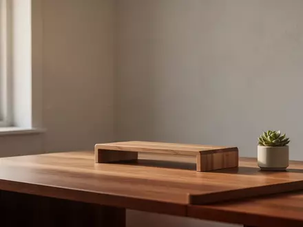Ein aufgeräumter, minimalistischer Schreibtisch in einem Homeoffice mit natürlichem Licht, Monitorständer und einer Pflanze. - Foto: über boerse-global.de