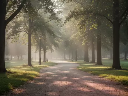 Ein sonnendurchfluteter Parkweg am Morgen, der zu körperlicher Aktivität und Bewegung im Freien einlädt. - Foto: über boerse-global.de