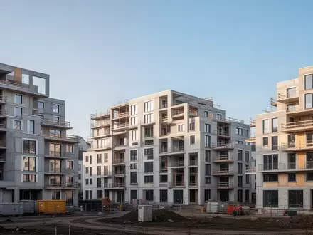Mehrstöckige Neubau-Wohngebäude in einer städtischen Umgebung bei Tageslicht. - Foto: über boerse-global.de