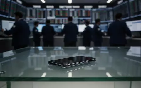 Ein moderner, leerer Schreibtisch mit einem Smartphone in einem gedimmten Börsenbüro, symbolisch für fallende Aktienkurse. - Foto: über boerse-global.de