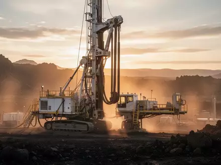 Industrielle Bohranlage in einer abgelegenen Landschaft bei Sonnenuntergang. - Foto: über boerse-global.de